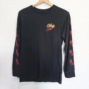 Obey Long Sleeve "Red Rose" Shirt Size Small Tweens
